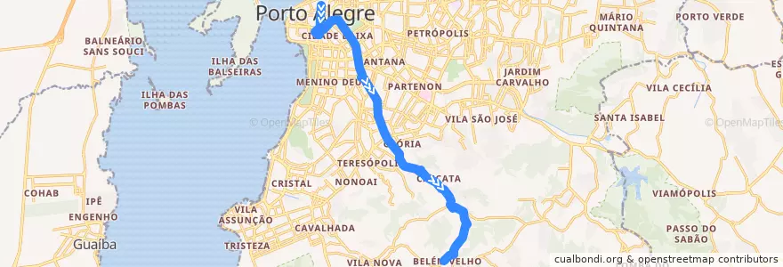 Mapa del recorrido Glória de la línea  en Porto Alegre.