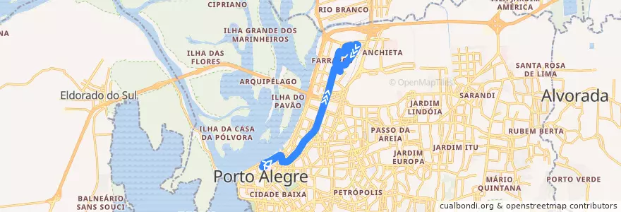 Mapa del recorrido Humaitá de la línea  en Porto Alegre.