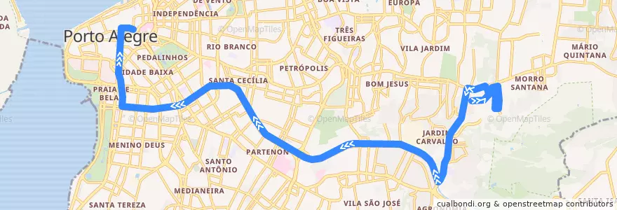 Mapa del recorrido Ipiranga / PUC via Borges de la línea  en ポルト・アレグレ.