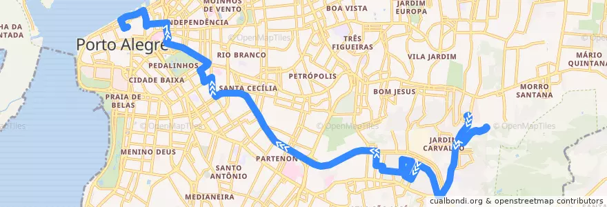 Mapa del recorrido Ipiranga / PUC via Osvaldo Aranha de la línea  en Porto Alegre.