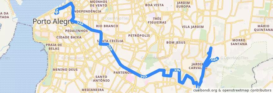Mapa del recorrido Ipiranga / PUC via Osvaldo Aranha de la línea  en Porto Alegre.