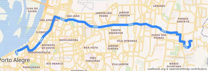 Mapa del recorrido Jardim Leopoldina de la línea  en Porto Alegre.