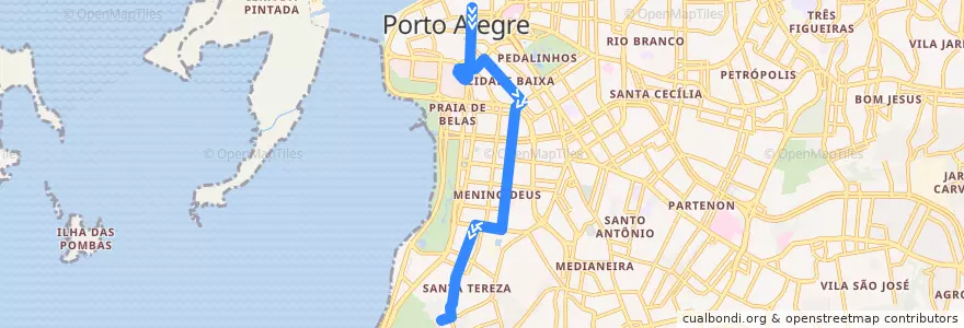 Mapa del recorrido Menino Deus via José do Patrocinio de la línea  en Porto Alegre.