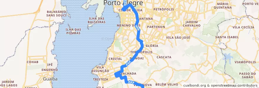 Mapa del recorrido Otto / Teresópolis de la línea  en Porto Alegre.