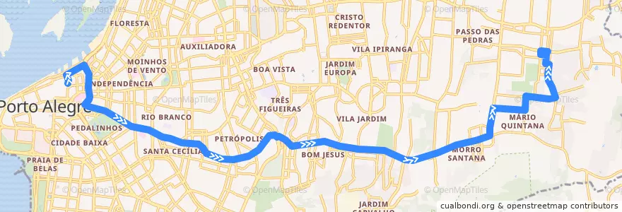 Mapa del recorrido Petrópolis / FAPA de la línea  en Porto Alegre.