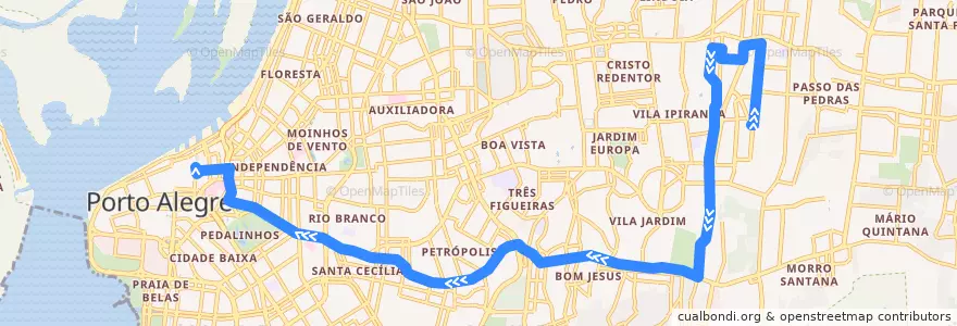 Mapa del recorrido Petrópolis / SESC de la línea  en Porto Alegre.