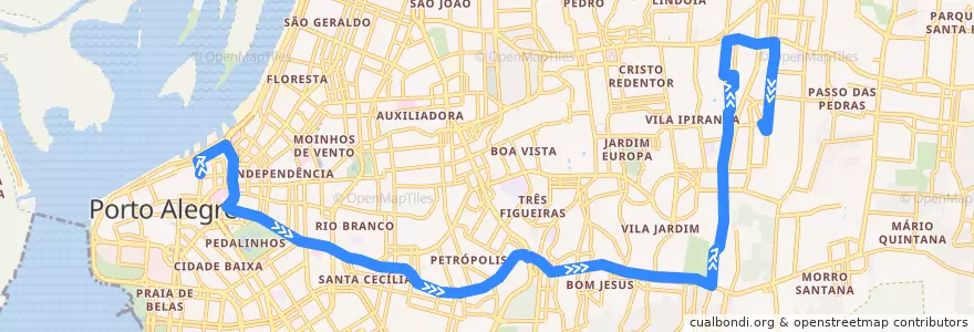 Mapa del recorrido Petrópolis / SESC de la línea  en Porto Alegre.