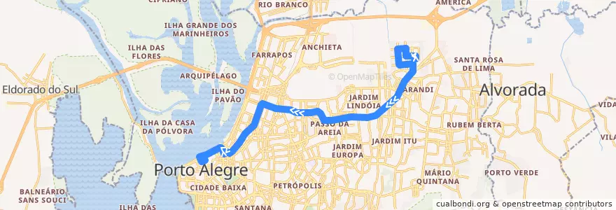 Mapa del recorrido Sarandi de la línea  en ポルト・アレグレ.