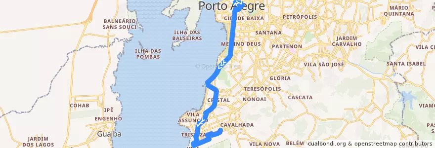 Mapa del recorrido Tristeza de la línea  en Porto Alegre.