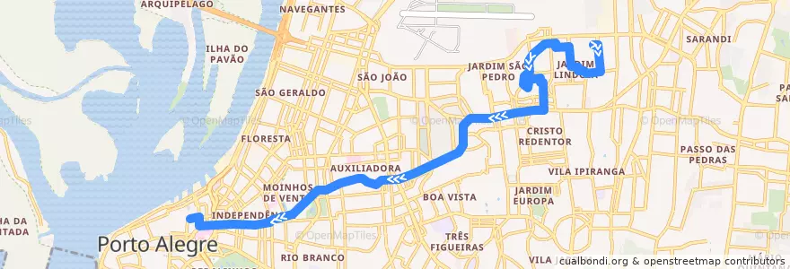 Mapa del recorrido Volta do Guerino / Auxiliadora de la línea  en Porto Alegre.