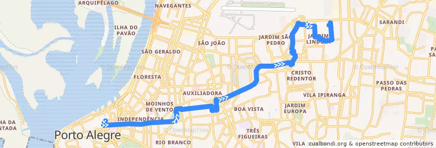 Mapa del recorrido Volta do Guerino / Auxiliadora de la línea  en Porto Alegre.