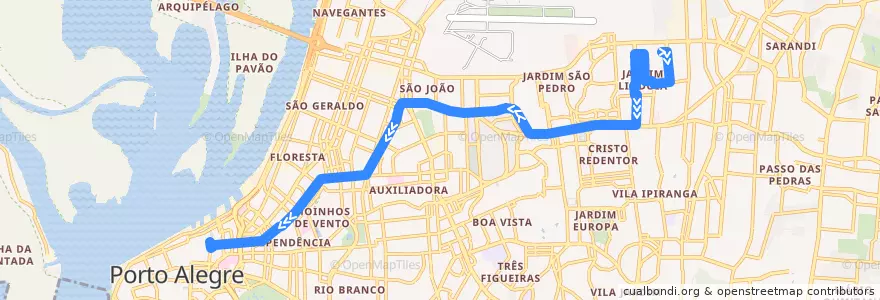 Mapa del recorrido Volta do Guerino via Benjamin de la línea  en Porto Alegre.