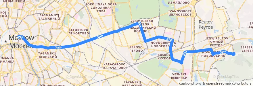 Mapa del recorrido Ночной автобус Н4: Метро «Китай-город» => Новокосино de la línea  en モスクワ.