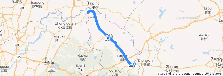 Mapa del recorrido 广州地铁14号线知识城支线（镇龙→新和） de la línea  en 龙湖街道.