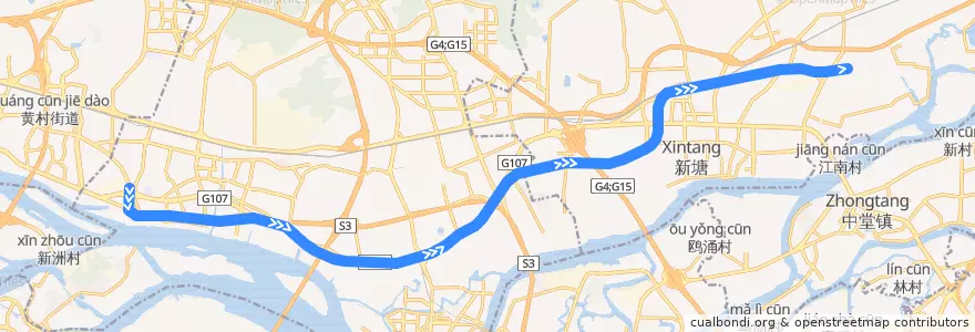 Mapa del recorrido 广州地铁13号线（鱼珠→新沙） de la línea  en Guangzhou City.