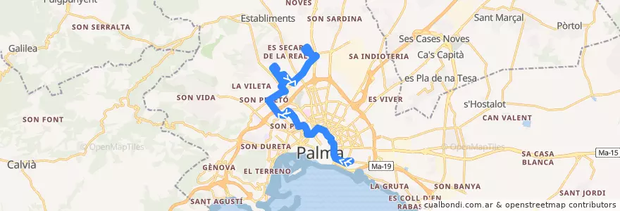 Mapa del recorrido Bus 6: Nou Llevant → Son Espases de la línea  en Palma.