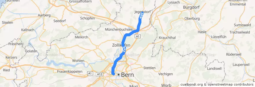 Mapa del recorrido S8: Jegenstorf => Bern RBS de la línea  en Verwaltungsregion Bern-Mittelland.