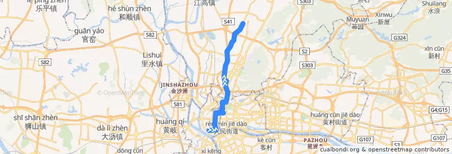 Mapa del recorrido 251路[黄沙总站-七星岗(广东省煤炭地质局)总站] de la línea  en Гуанчжоу.
