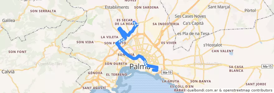 Mapa del recorrido Bus 6: Son Espases → Nou Llevant de la línea  en Palma.