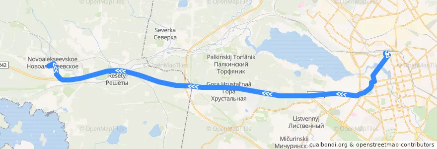 Mapa del recorrido Автобус 152. Екатеринбург - Новоалексеевское de la línea  en Oblast de Sverdlovsk.