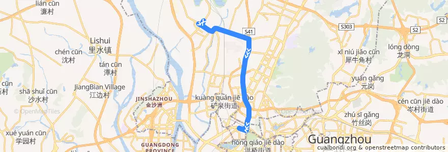 Mapa del recorrido 254路[广州火车站(草暖公园)总站-石井红星村总站] de la línea  en 白云区.