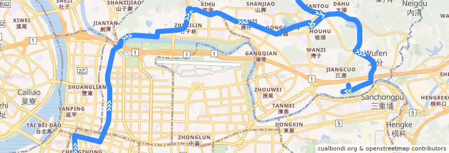 Mapa del recorrido 臺北市 247 東湖-衡陽路 (往東湖) de la línea  en 臺北市.