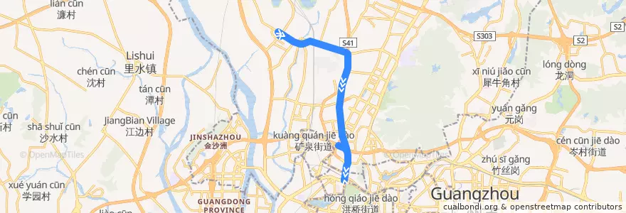 Mapa del recorrido 254路[石井红星村总站-广州火车站(草暖公园)总站] de la línea  en 白云区.