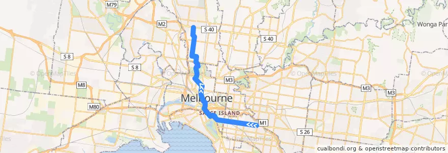 Mapa del recorrido Tram 58: Toorak => West Coburg de la línea  en Victoria.