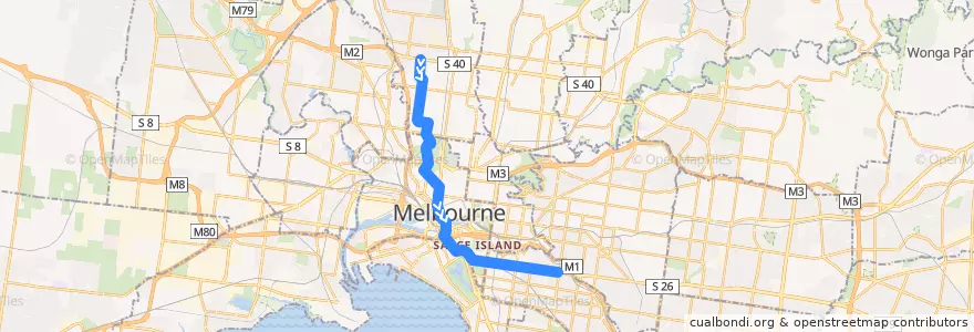 Mapa del recorrido Tram 58: West Coburg => Toorak de la línea  en Victoria.