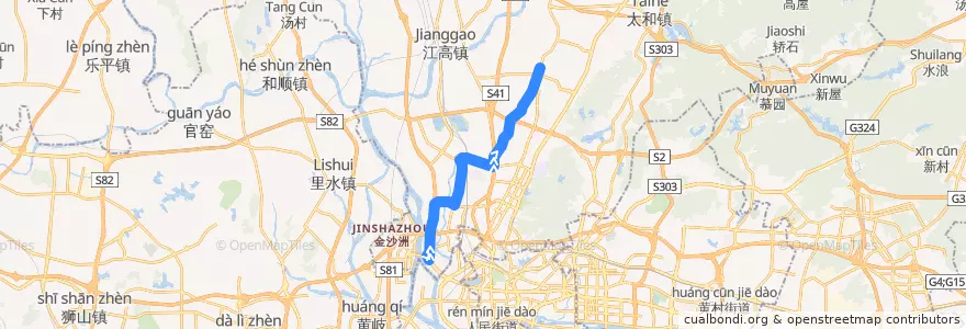 Mapa del recorrido 259路[罗冲围(松南路)总站-嘉禾长湴总站] de la línea  en Baiyun District.