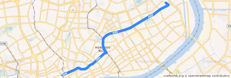 Mapa del recorrido 6路 de la línea  en Шанхай.