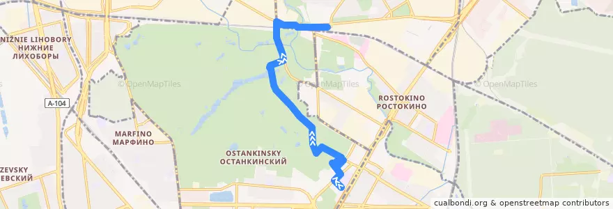 Mapa del recorrido Автобус 533: Метро «ВДНХ» => Метро «Ботанический сад» de la línea  en Останкинский район.