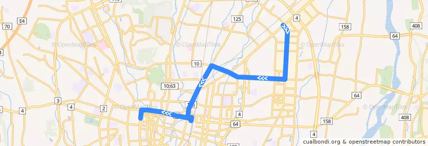 Mapa del recorrido 関東自動車バス 御幸交番前⇒北越戸⇒宇都宮東武 de la línea  en Utsunomiya.