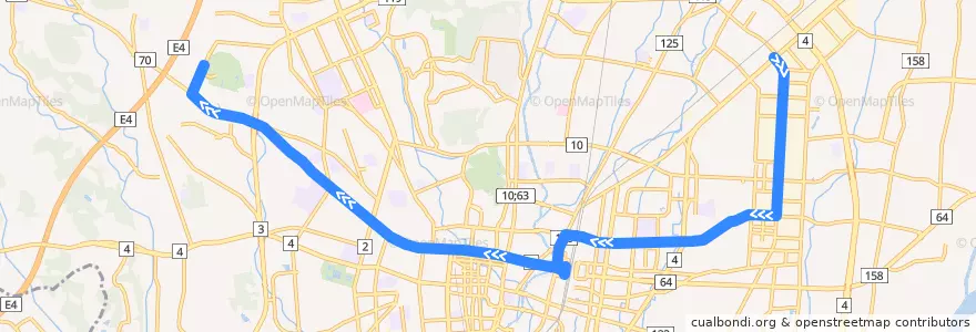 Mapa del recorrido 関東自動車バス[10] 松下電器⇒越戸⇒駒生営業所 de la línea  en 宇都宮市.