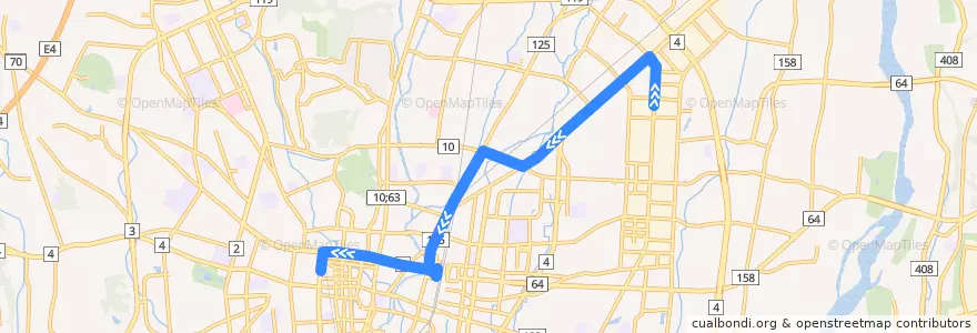 Mapa del recorrido 関東自動車バス 平出工業団地⇒竹林⇒宇都宮東武 de la línea  en Utsunomiya.