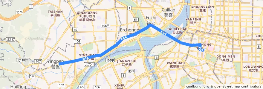 Mapa del recorrido 臺北市 513 輔大-捷運臺大醫院站 (返程) de la línea  en 新北市.