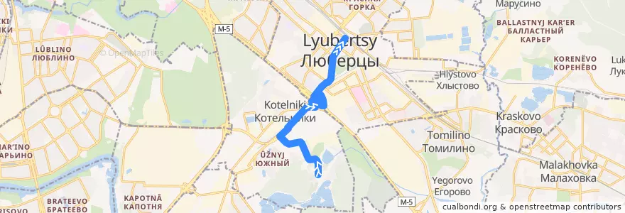 Mapa del recorrido Автобус 26: Карьер - Станция Люберцы de la línea  en Oblast' di Mosca.