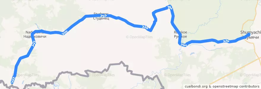 Mapa del recorrido Зимонино -- Хоронево -- Шумячи de la línea  en Шумячский район.