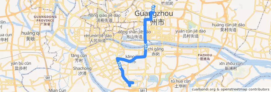 Mapa del recorrido 263路(广州火车东站总站-盈丰路总站) de la línea  en 広州市.