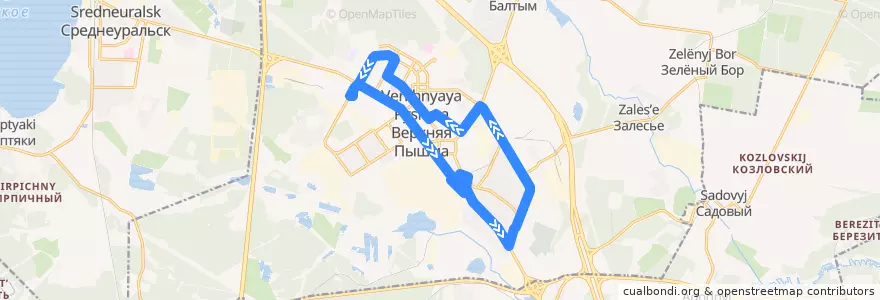 Mapa del recorrido Автобус 1. Автостанция - Развилки - Автостанция de la línea  en городской округ Верхняя Пышма.