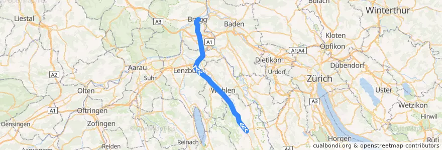 Mapa del recorrido S25: Muri AG => Brugg AG de la línea  en Argovia.