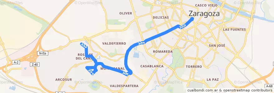 Mapa del recorrido Bus 41: Rosales del Canal => Puerta del Carmen de la línea  en 萨拉戈萨.