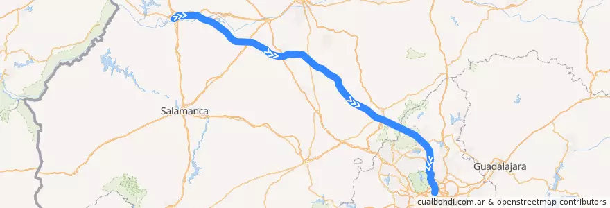Mapa del recorrido AV City Zamora-Madrid de la línea  en إسبانيا.