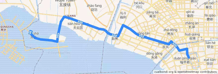 Mapa del recorrido 601路: 开沙村公共服务中心 => 盆景园 de la línea  en 南通市.