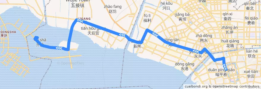 Mapa del recorrido 601路: 盆景园 => 开沙村公共服务中心 de la línea  en Nantong City.