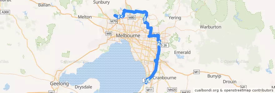 Mapa del recorrido Bus 901: Frankston railway station => Melbourne Airport de la línea  en ولاية فيكتوريا.