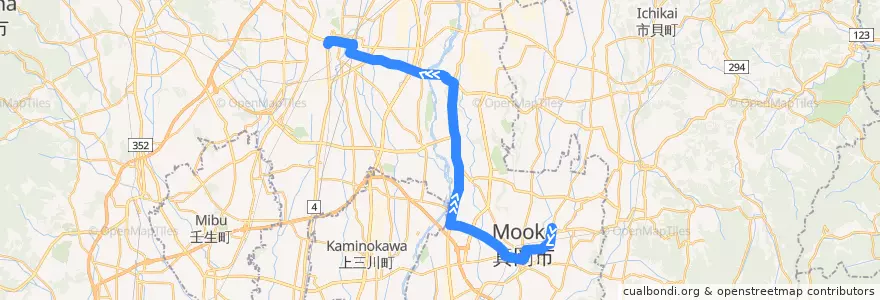 Mapa del recorrido 真岡営業所⇒亀山⇒宇都宮東武 de la línea  en 도치기현.
