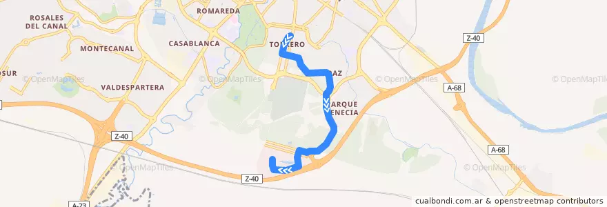 Mapa del recorrido Bus C4: Plaza de las Canteras => Puerto Venecia de la línea  en سرقسطة.