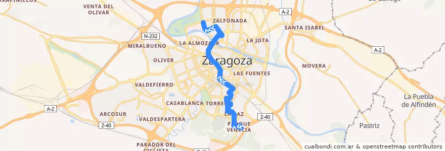 Mapa del recorrido Bus 23: Parque Venecia => Ciudad de la Justicia de la línea  en Saragozza.