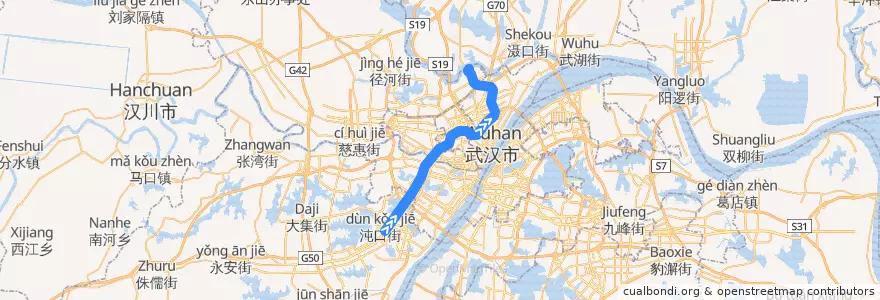 Mapa del recorrido 武汉轨道交通3号线 de la línea  en 武汉市.